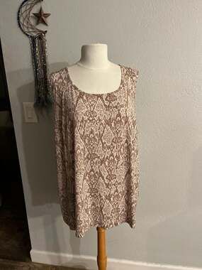 IMAN Plus Size 3X Global Chic Neutral Ikat Print Tank Top with Gold Foil Detail